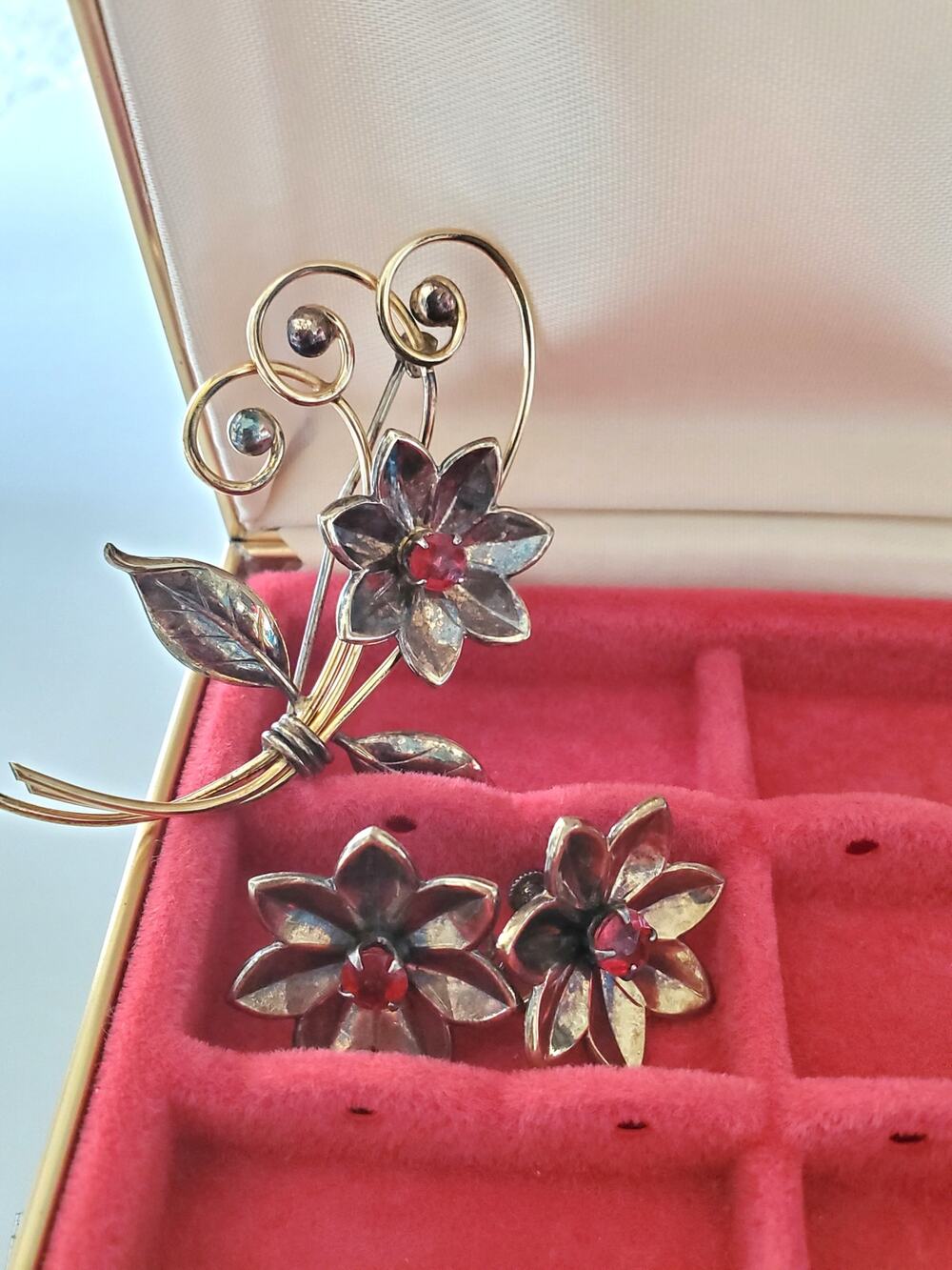 Vintage Harry Iskin Designer Gold-fill Floral Brooch and Earring Set